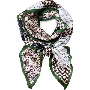 Women's Black White Fashion Oblique Angle Silk Neck Scarf Printed Scarves